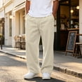 thumbnail image 4 of Havenx Sweatpants for Men Straight Wide Leg Drawstring Jogger Pants with Pockets Elastic Waist Open Bottom Sweatpant Loose Fit Soft Fall Winter Comfy Workout Streetwear,Beige XL, 4 of 7