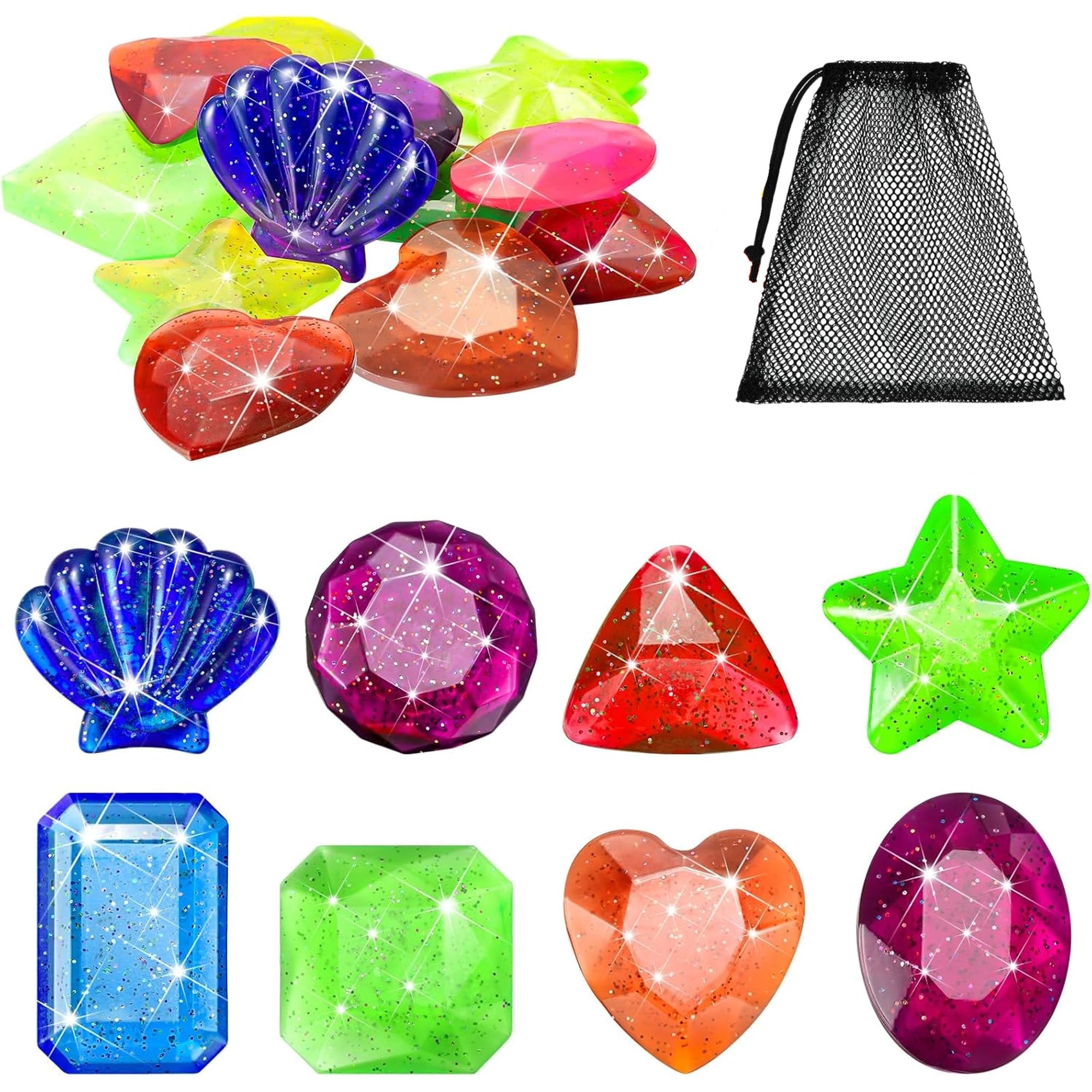 16 Pieces Dive Gem Pool Toys Sinking Diving Gems Dive Crystals Summer Underwater Diving Toys Colorful Jewels Swim Toys Precious Swimming Plastic Gems, Bath Water Games