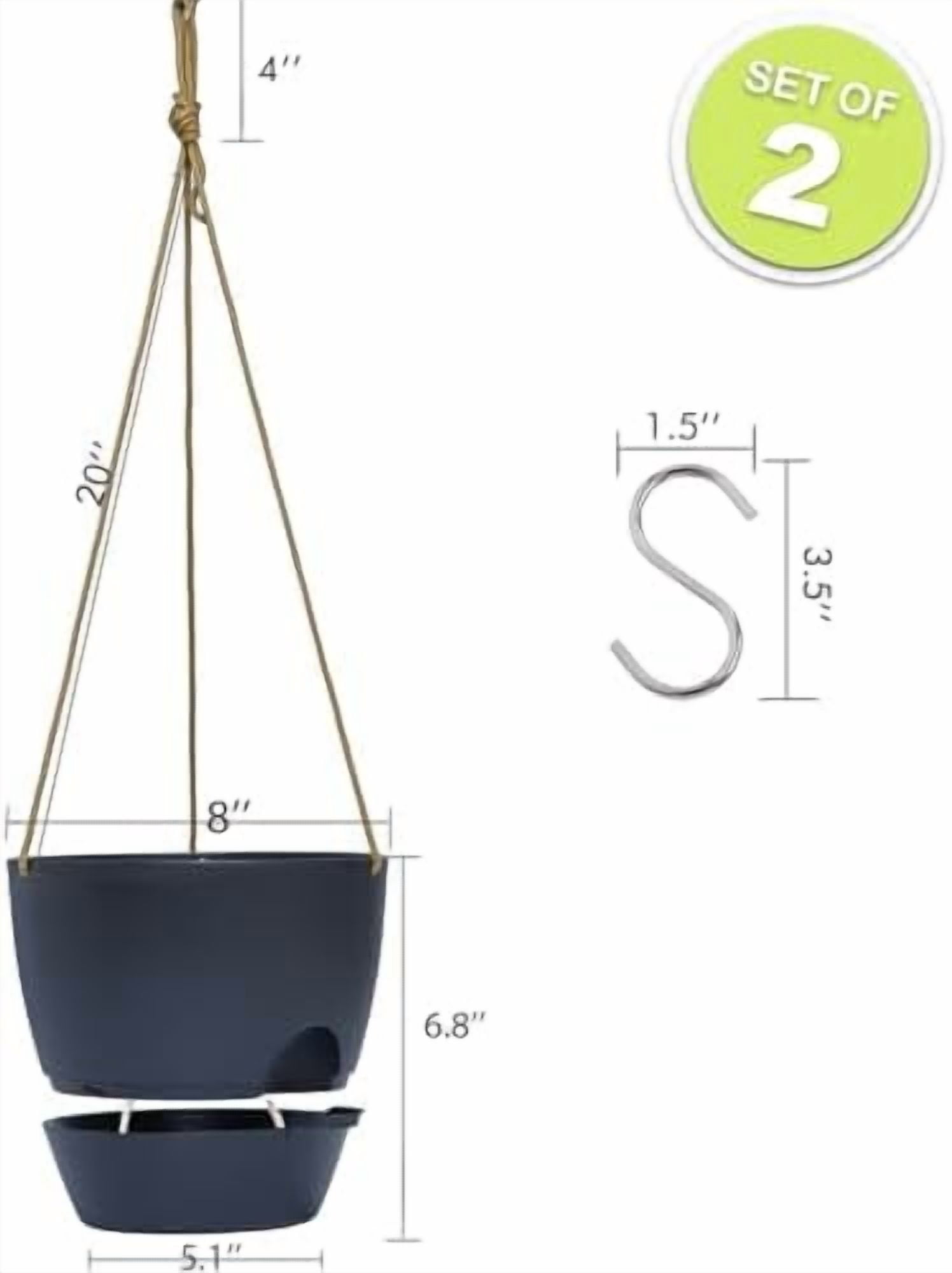 8 inch Hanging Planters, 2 Pack Self Watering Hanging Pots with 20oZ Deep Reservoir for Indoor Outdoor Plants Flowers, Black