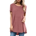 thumbnail image 1 of Hiiyo T-Shirt Long Décontracté pour Femmes Manches Courtes Col Rond, Rose TG, 1 of 4