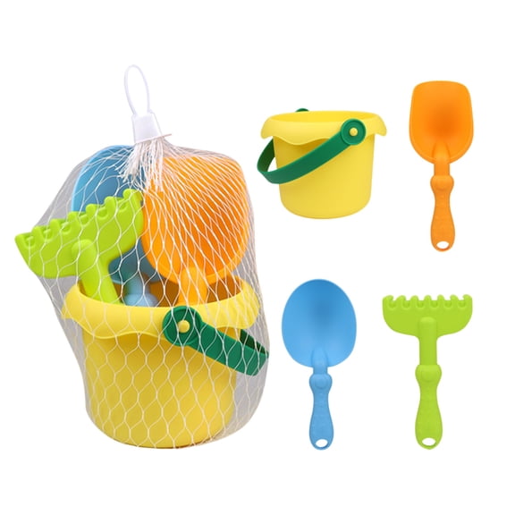 syligr 4Pcs Beach Toy Set for Kids, Bucket and 3 Shovels Summer Play Kit, Sandbox Tools for Toddlers Boys Girls, Outdoor Beach Castle Building Playset, Poolside Sand Party Favor, Birthday Gift