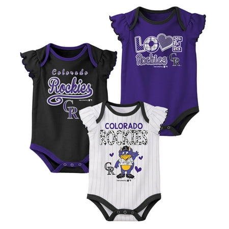 MLB Colorado ROCKIES Onesie Creeper GIRL 3PK 100% Cotton ASSORTED Colors 0M-18M