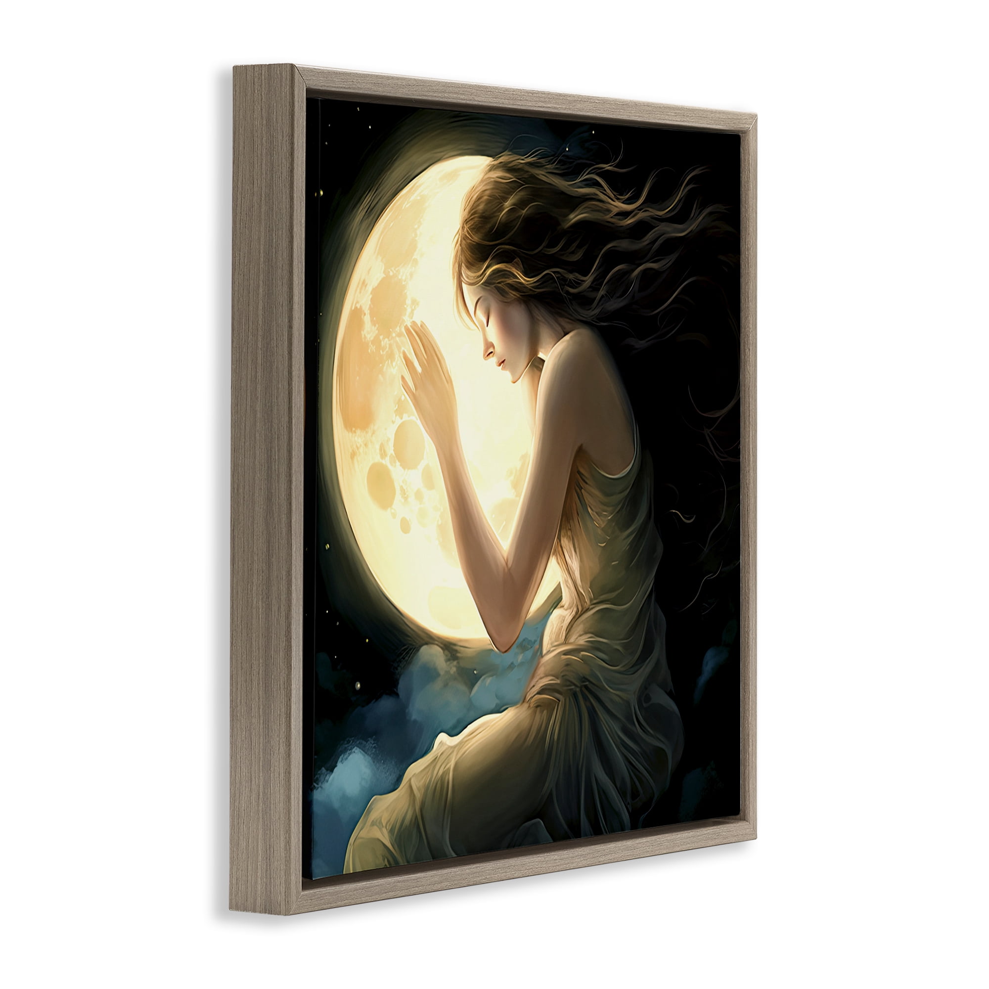Ethereal Moon Love Brown Framed Floater Canvas Wall Art, design by Sasha