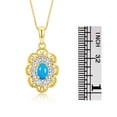 thumbnail image 4 of RYLOS Matching Set Yellow Gold Plated Silver Floral Halo Design: Pendant Necklace & Ring. Gemstone &  Diamonds, 18" Chain. 6X4MM Turquoise December Birthstone; Size 10, 4 of 9