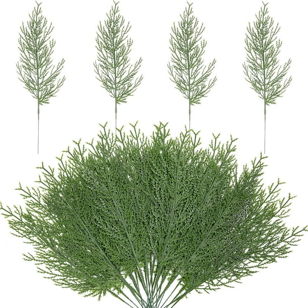 Ramas de pino artificiales de color morado, 60 unidades, 35 cm, color verde artificial