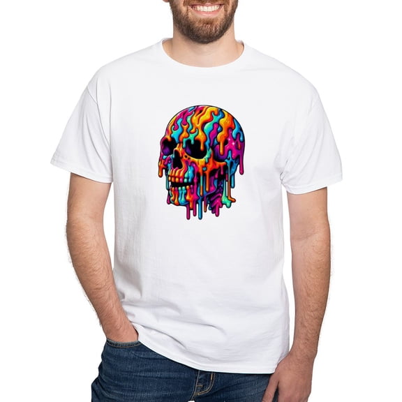 CafePress - Vibrant Psychedelic Skull Men's Value T Shirt - Men's White Classic Cotton T-Shirts