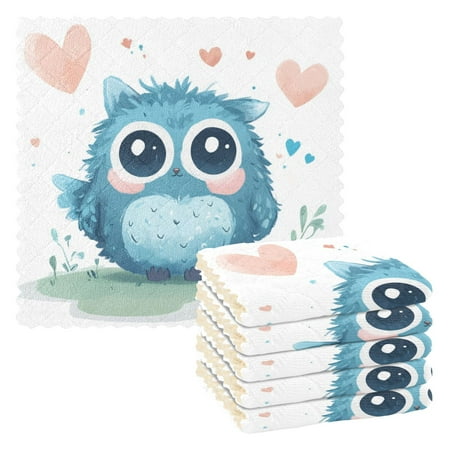

6 Pieces of Kitchen Towels 11x11Inch Kitchen Dish Cloths Kitchen Dish Towels Reuseable Cleaning Cloths Beautiful Cute Blue Owl