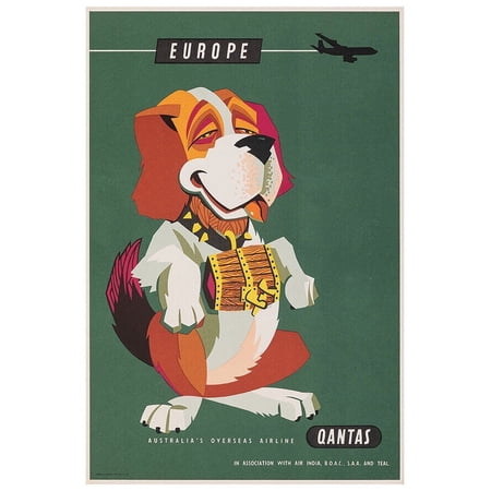Qantas Australian Airlines - Europe - Vintage Airline Travel Poster (8x12Inches-US/CANOnly)