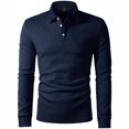 thumbnail image 1 of Adult Mens Polo T Shirts Long Sleeve Button Tee Shirt Basic Blue Mens Summer Shirts, 1 of 4