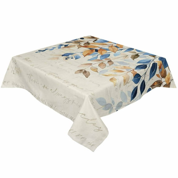 Fall Botanical Leaves Square/Round Tablecloths 52x52,Blue Orange Brown Eucalyptus Retro Rustic Table Cloth Table Cover Indoor/Outdoor Tabletop Decor for Wedding Holiday Party Dinner Baby Shower