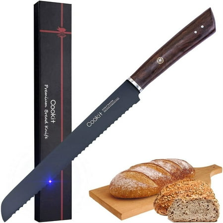 

Juiluna 9-inch Serrated Bread Cutter With Ergonomic Monzo Wood Handle Multipurpose Stainless Steel Cake Carving Cutter