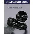 thumbnail image 6 of Bandmax Men's Stainless Steel Beaded Bracelet Double Leather Braided Bracelet Cool Black Wristband with Bead Charm for Men Boyfriend Husband Father Son, 6 of 9