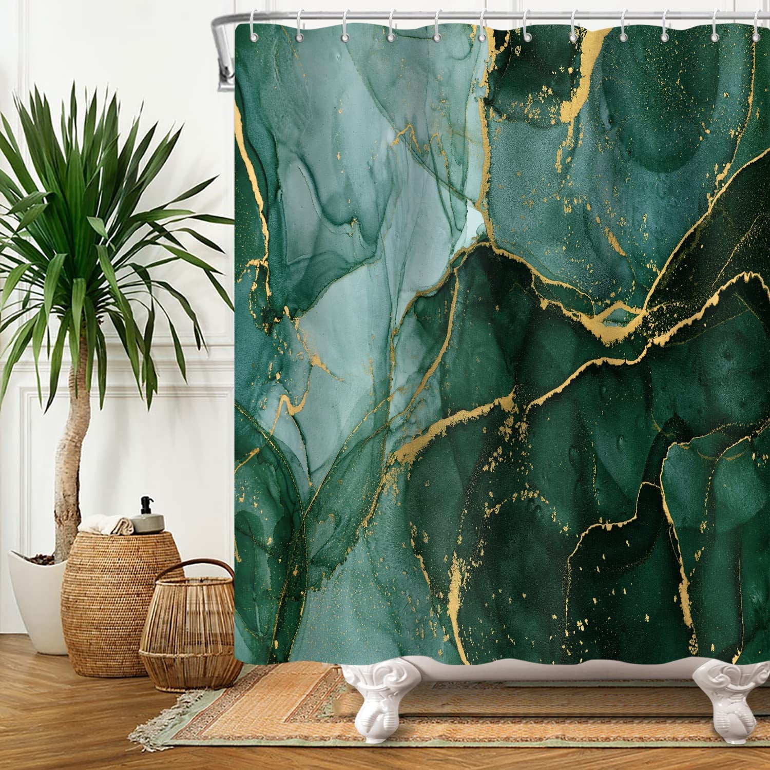 Green and 2024 gold shower curtain