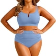 thumbnail image 2 of Womens Bikini Swimsuit Two Piece V Neck Knot Front High Leg Bottom Push Up Bathing Suit Tummy Control Swimwear Beach Vacation, 2 of 6