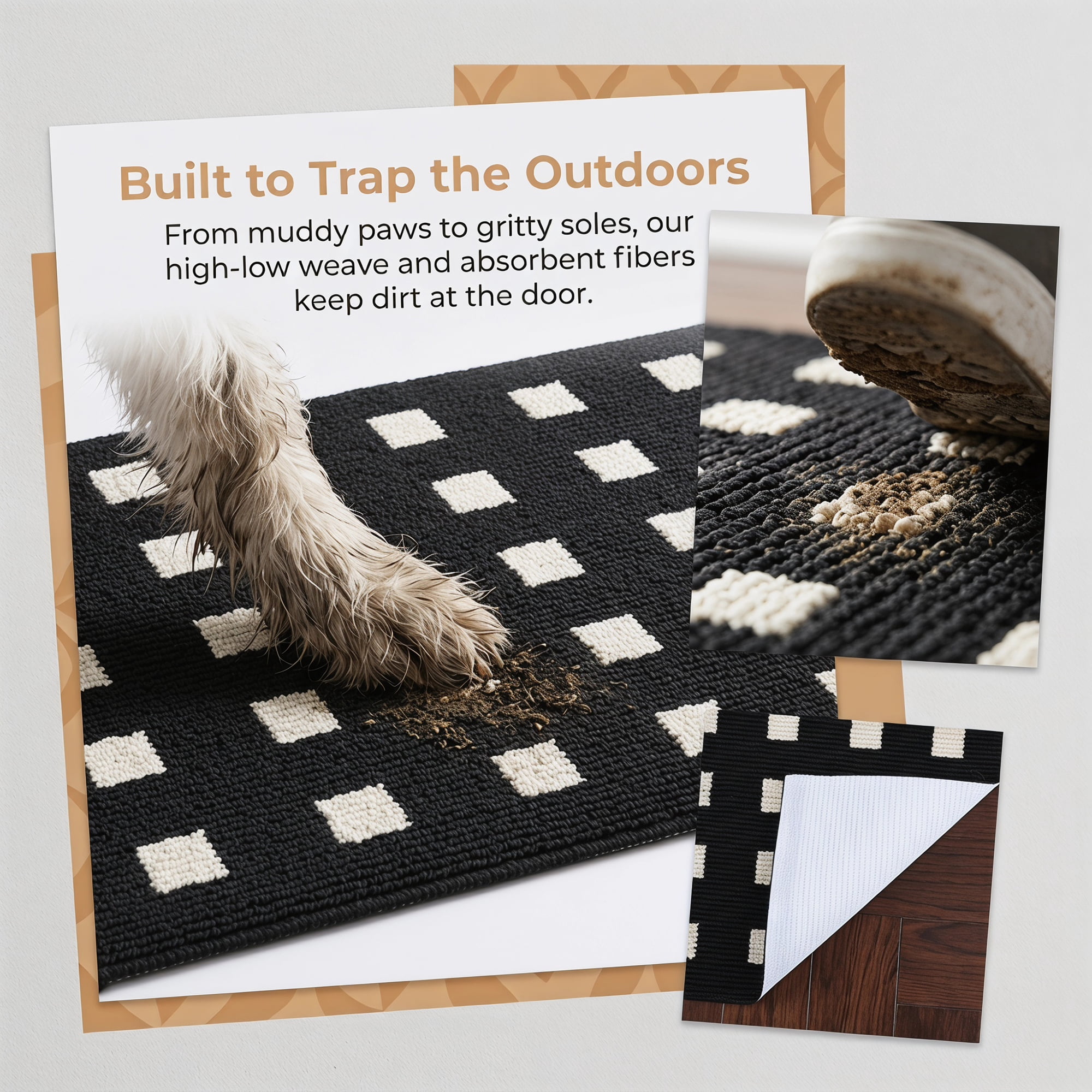 Unique Bargains Geometric Waterproof Non-Slip Entryway Rug Scraper Doormat Black 32" x 20"