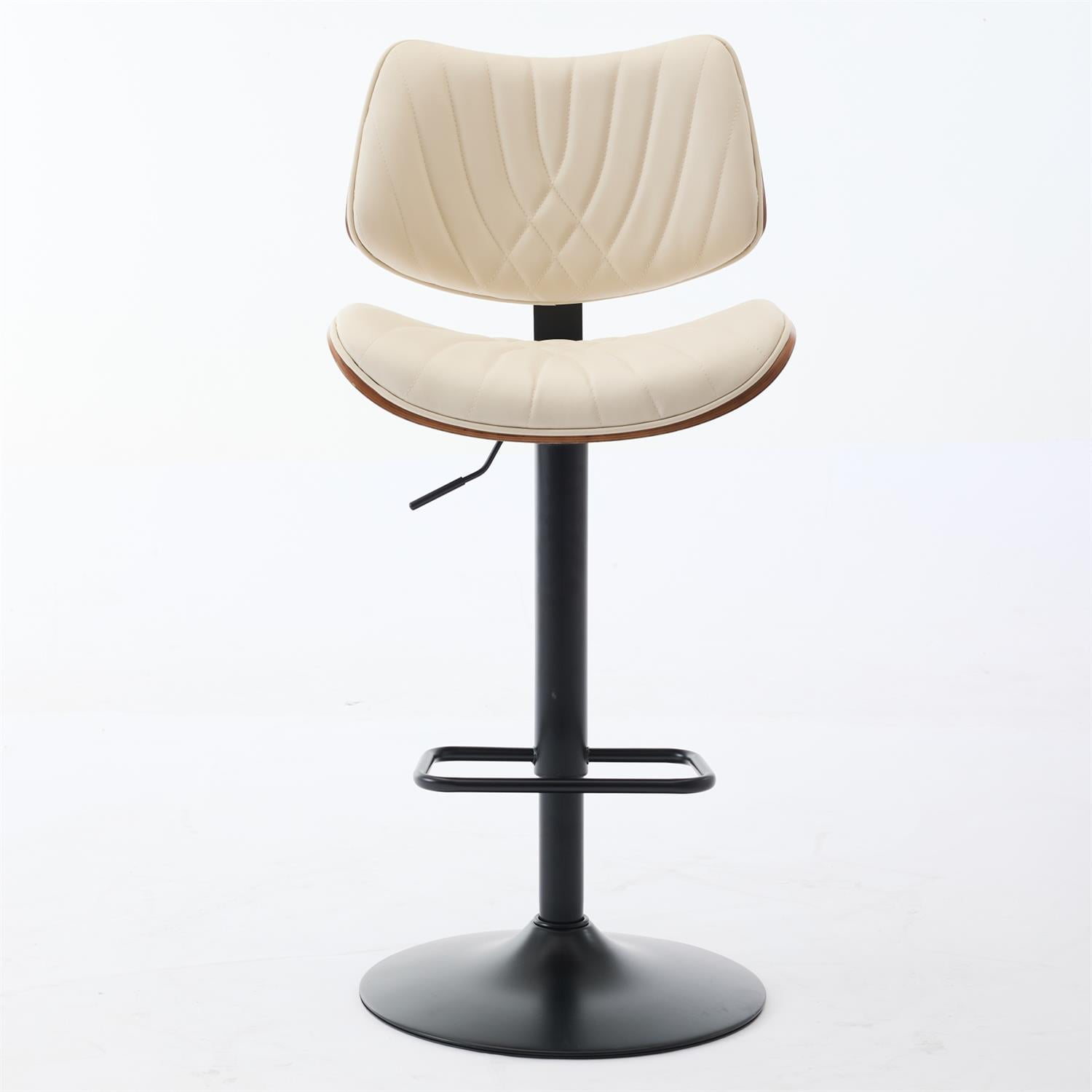 Demi Bonn 46" Adjustable Counter Height Walnut Bentwood Bar Stool Set of 2 with 360° Swivel, Black Leather Upholstery for Kitchen, Dining Room, Beige