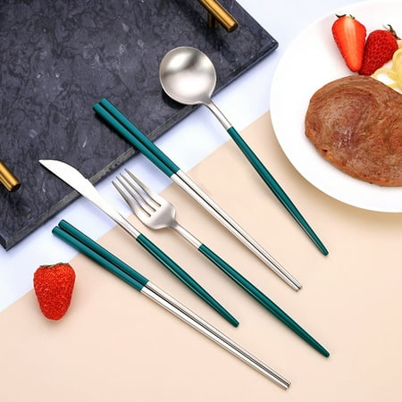 

SPRING PARK 4Pcs/Set Stainless Steel Kitchen Utensil Dining Tableware Fork Spoon Travel Cutlery Set