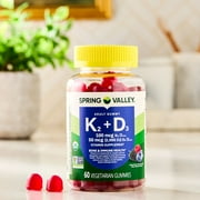 (3 pack) Spring Valley Vitamin K2 + Vitamin D3 Gummies, Mixed Berry, 60 Count, Supplement for Bone and Immune Health