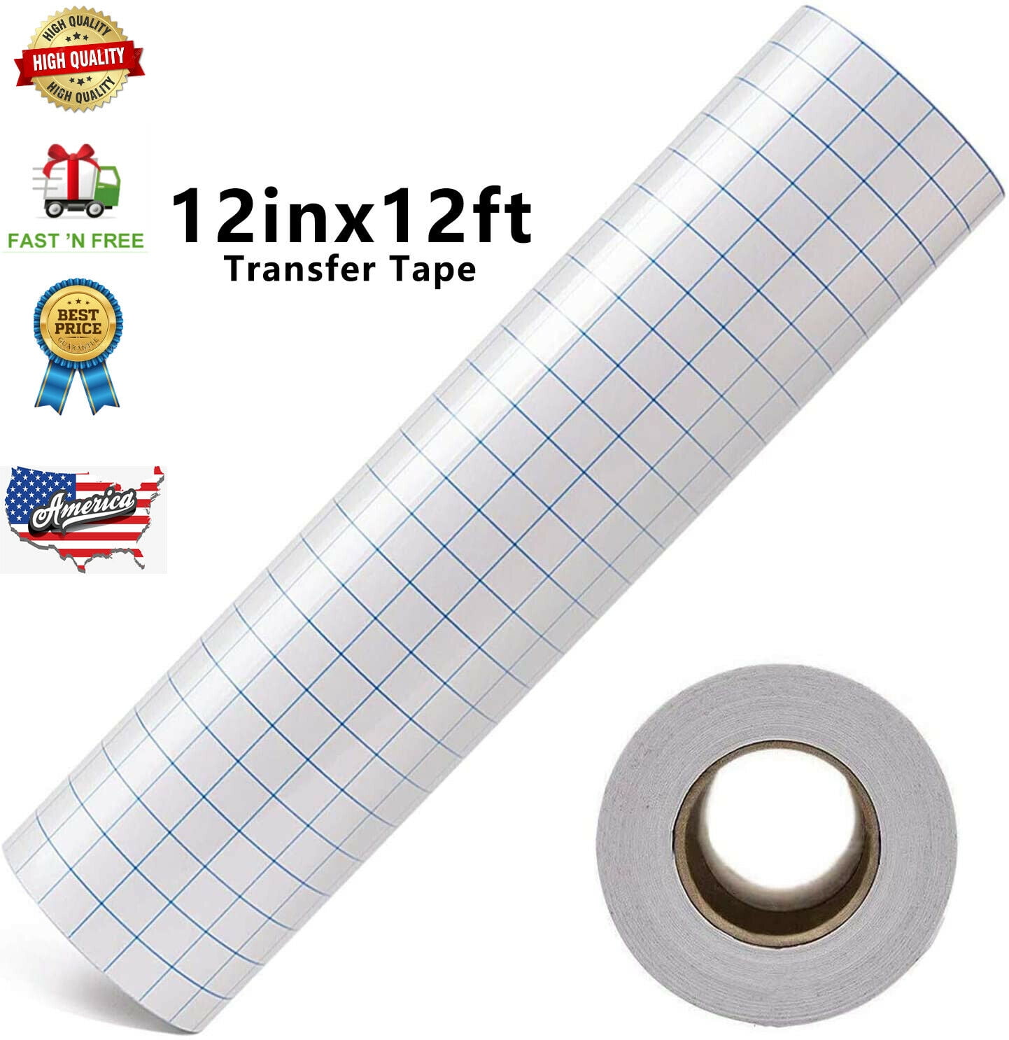 Clear Vinyl Transfer Paper Tape Roll 12" x 12 ft Clear W/Blue Alignment