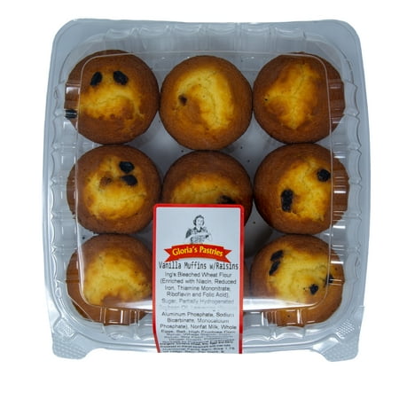 Gloria's Pastries Vanilla Raisin Muffins, Pack of 9 – Soft and Moist Dessert with Premium Raisins - Ready to Eat