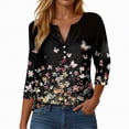 thumbnail image 2 of Towmus 3/4 Length Sleeve Womens Tops Plus Size Blouses Regular Fit T-Shirts Floral Print Tops V Neck Blouses Casual T Shirts Button Up Button Down Pullover Summer Tees, 2 of 5