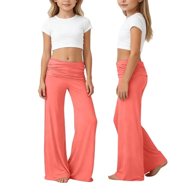 Pantalones de Cintura Alta de Pierna Ancha para Mujeres Pantalones de Yoga Plegables de Cintura Elástica Pantalones de Pierna Ancha Casuales Y Cómodos para Niños