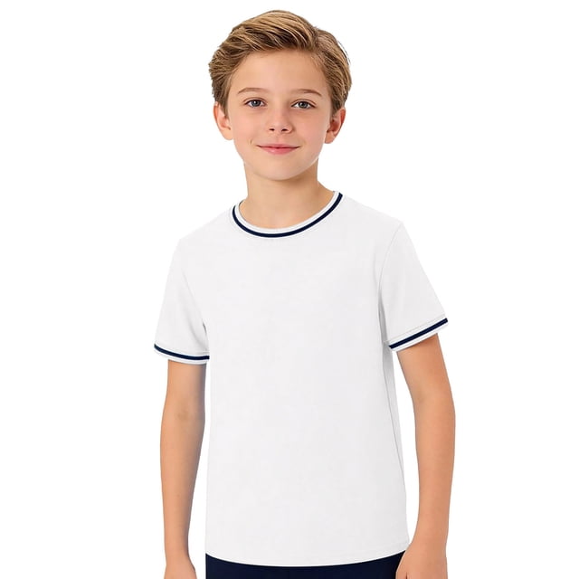 T-shirts à Manches Courtes Col Rond Unis pour Garçons, Hauts Décontractés Légers pour l'École et les Sorties, 5-14 Ans