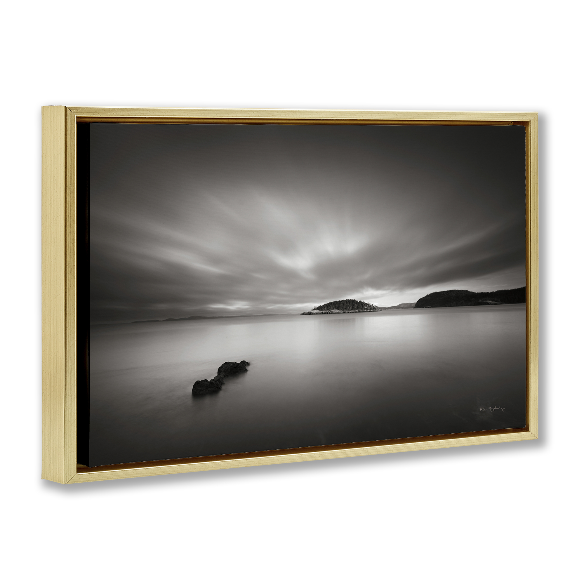 Stupell Industries Deception Pass Scene Landscape & Nature Photography Gold Floater Framed Canvas Art Print Wall Art, 31 x 21