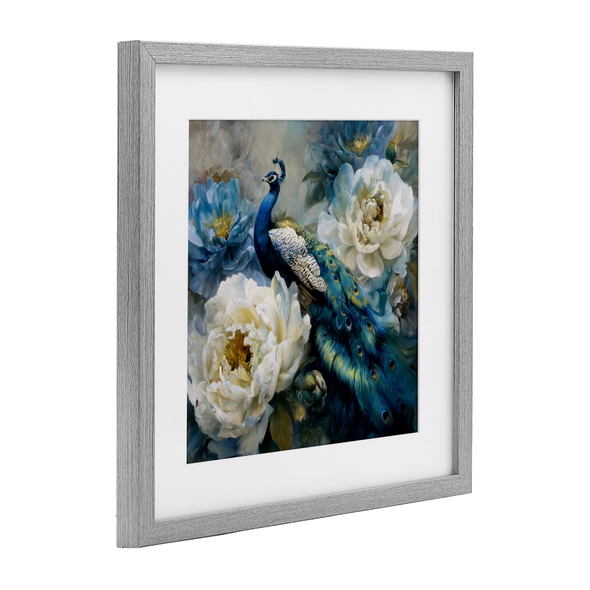 Stupell Industries Pretty Peacock with Roses Gray Framed Print Under Glass, design by Tina LeCour