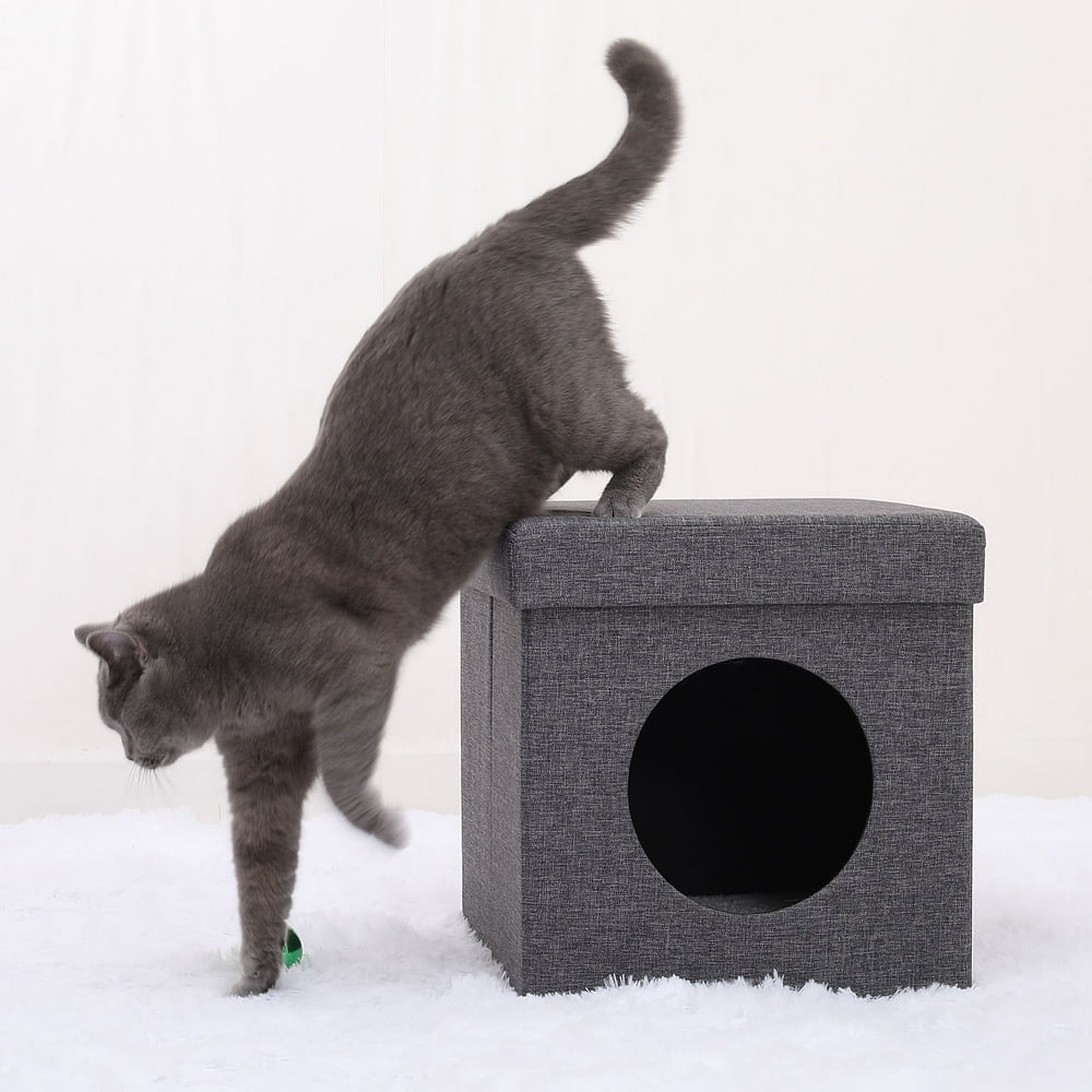 Mllieroo Foldable Cat Cube Bed 15'' Cat House Cat scratch board Pet