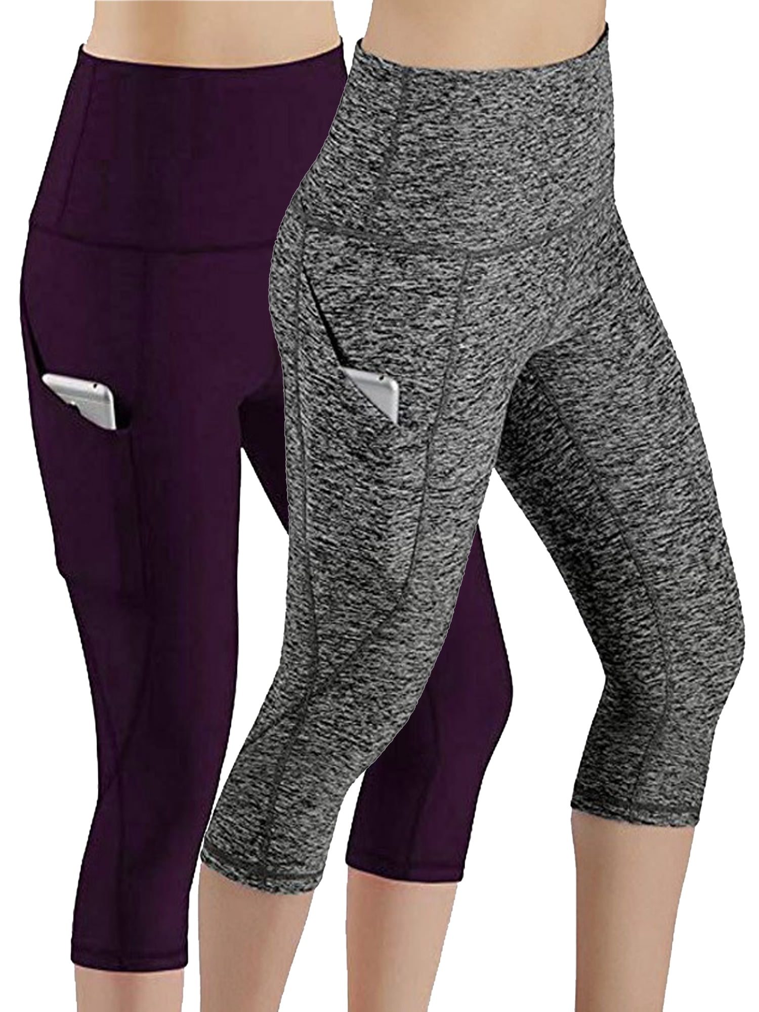 Women's High Waist Yoga 3/4 Cropped Leggings with 2 Pockets Tummy Control Pants 