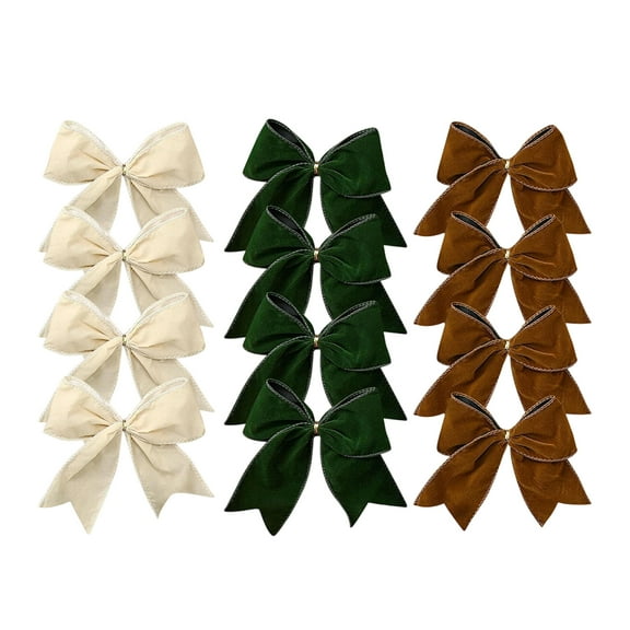 12pcs Velvet Bows for Christmas Tree Decorations Wreath Light Brown, Dark Brown, And Milky Velvet Ribbon Garland Velvet Bows for Christmas Tree Decor