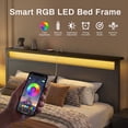 thumbnail image 4 of Bolvdo Queen Bed Frame, Charging Station, Headboard and Footboard, LED Light, Storage Shelf, Noise-Free, No Box Spring Needed, Black, 4 of 8