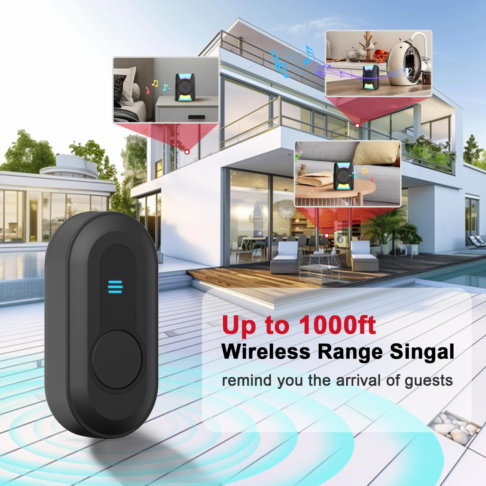 CallToU Wireless Doorbell for Hearing Impaired, 1000FT Range, Battery Operated with Vibration and Flashing Light, 2 Call Buttons, 2 Portable Receivers for Home or Office