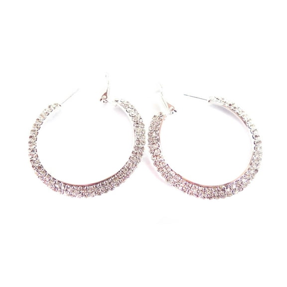 Crystal Rhinestone 2 inch Hoop Earrings Double Paved 2 inch Hoops
