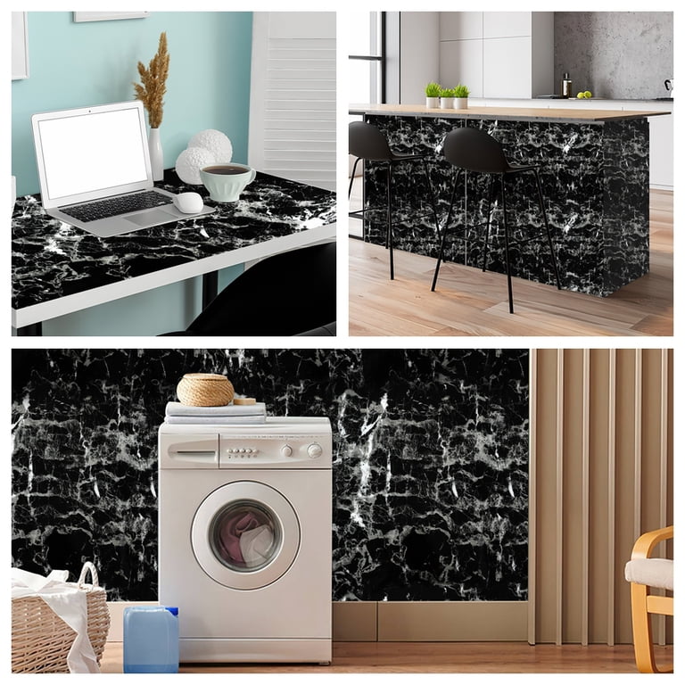 Peel And Stick Black Marble Wallpaper | Removable Geometric Contact Paper | Waterproof Self-Adhesive Vinyl For Walls & Countertops