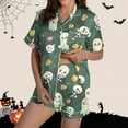 thumbnail image 2 of Tnhcen Women's Halloween Ghost Print Pajama Set Short Sleeve Collared Sleepwear Comfortable Loungewear S-2XL Army Green, 2 of 8