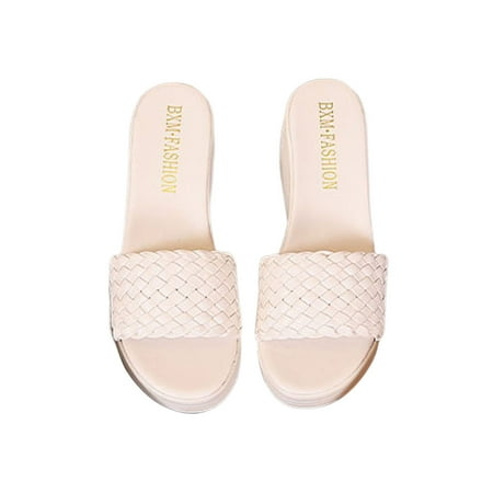 

Rotosw Ladies Wedge Sandals Platform Slides Slip On Sandal Comfort Beach Slippers Indoor Outdoor Non-Slip Beige 7.5