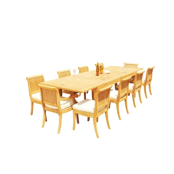 Grade-A Teak Dining Set: 10 Seater 11 Pc: 122" Caranas Rectangle Table And 10 Giva Chairs (2 Arm & 8 Armless Chairs) Outdoor WholesaleTeak #51GV2911