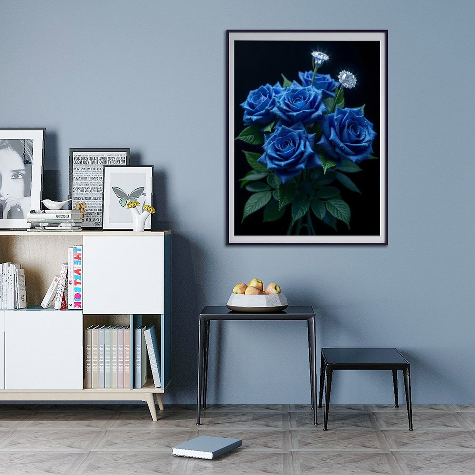 Diamond Art Kits for Adults - 5d Blue Roses Dewy Sparkling Blooms Diamond Painting for Adults, Diamond Art for Adults Beginners, Diamond Painting Kits for Adults for Home Wall Decor