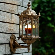 Outdoor Lamp LED Retro Exterior Wall Mount Light Fixture Shade Lantern Sconce Porch Light(Bronze)