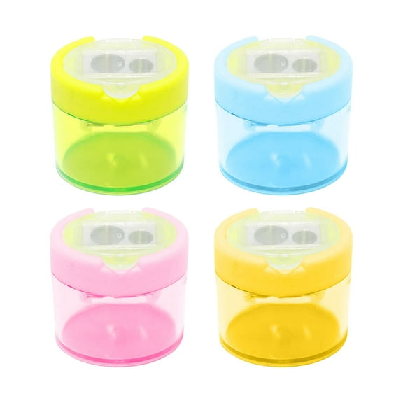 Neorosiri 4 Pack Manual Pencil Sharpeners with Lid, Dual Hole Design for Clean Sharpening, Easy Clean Shavings Container, Portable Handheld Pencil Sharpener for Office and Classroom