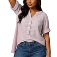 thumbnail image 5 of T Shirts For Women Pink Womens Tops Fashion Loose Stand Color Striped Collar Casual Shir Summer Tops, 5 of 7