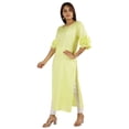 thumbnail image 3 of Moomaya Solid Rayon Kurta For Women bell Sleeve Drawstring Neck Long Ethnic Kurti, 3 of 6