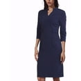 thumbnail image 2 of INSPIRE CHIC Women's Dress V Neck Stand Collar 3/4 Sleeve Split Midi Dress XS Dark Blue, 2 of 7