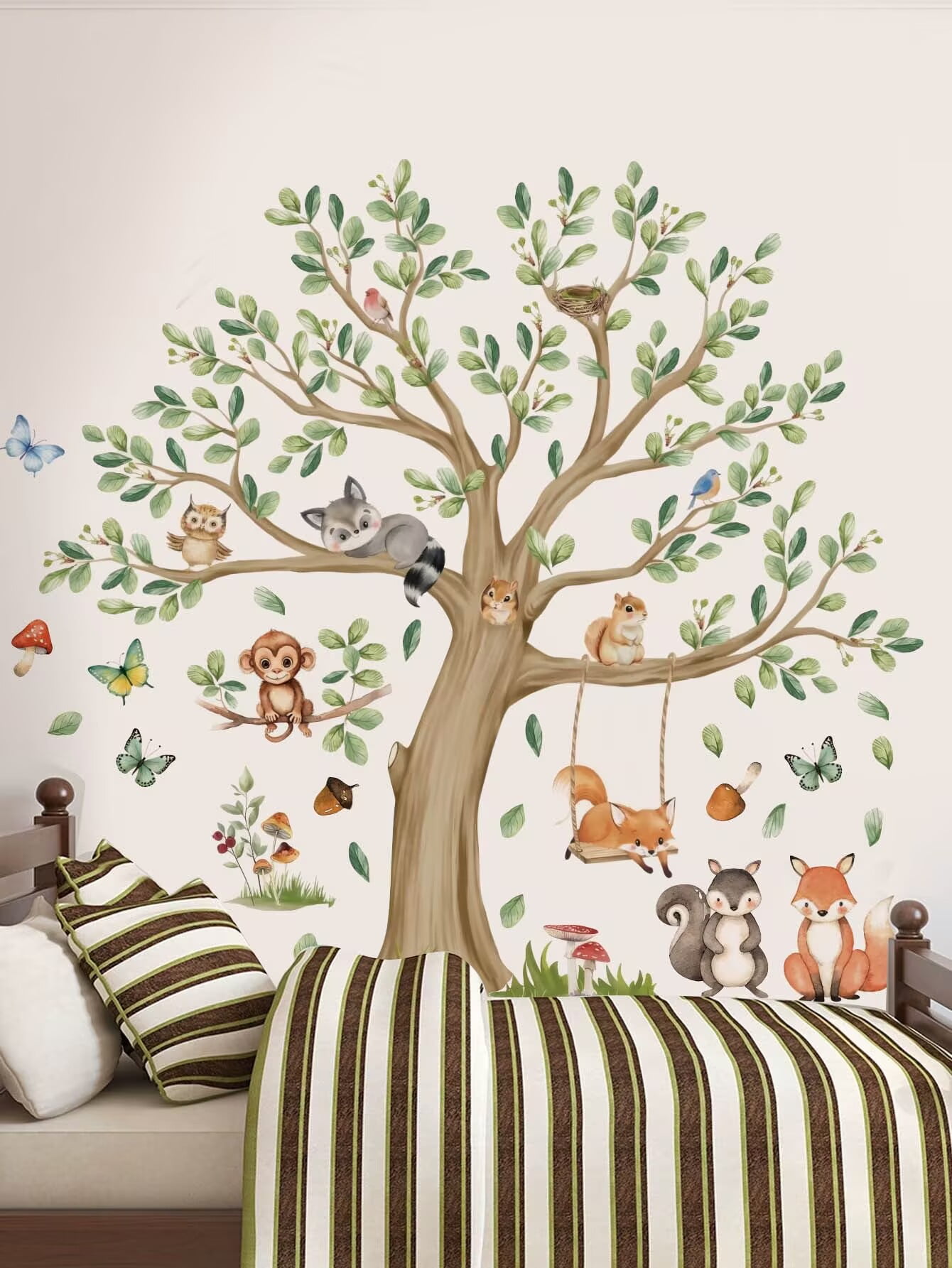 Forest animal decals, Kids Large Tree Wall Stickers Animal Tree Fox Owl Wall Stickers DIY Peel & Stick Dino Wall Decal Wall Art Decals for Kids Bedroom Baby Nursery