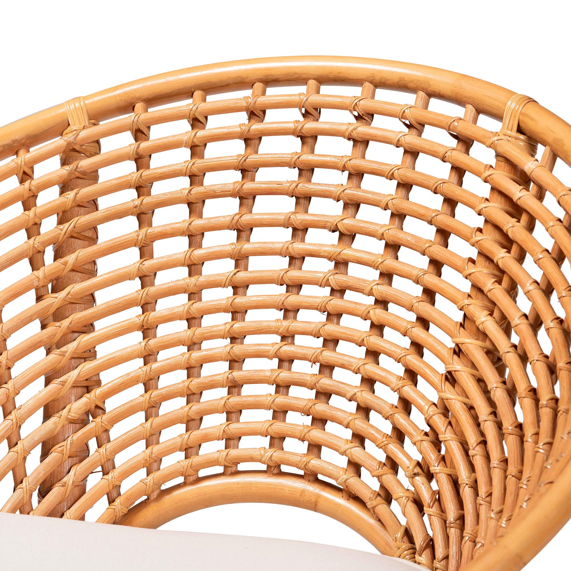 bali & pari Aerin Bohemian Natural Rattan / Fabric/Foam Solid Print Accent Chair, Light honey/White