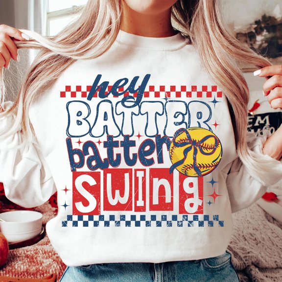 Retro Softball Batter Swing Sweatshirt, Checkered Softball Coquette Crewneck, Game Day Softball Pullover, Softball Mom Sweatshirt