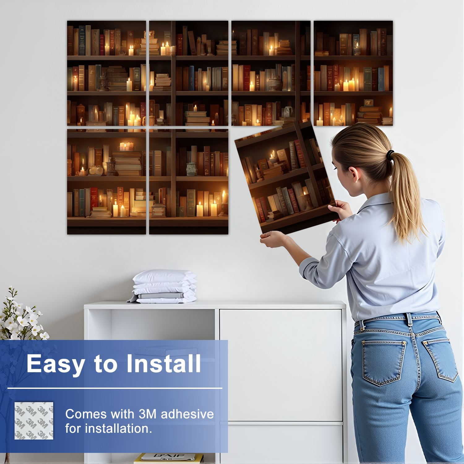 8 Pack Art Acoustic Panels Sound Absorbing Rustic Library Soft Lighting Warm Tones Polished Wood Decorative Soundproof Wall Panels Self Adhesive for Nursery Game Room Bedroom 48"x32"