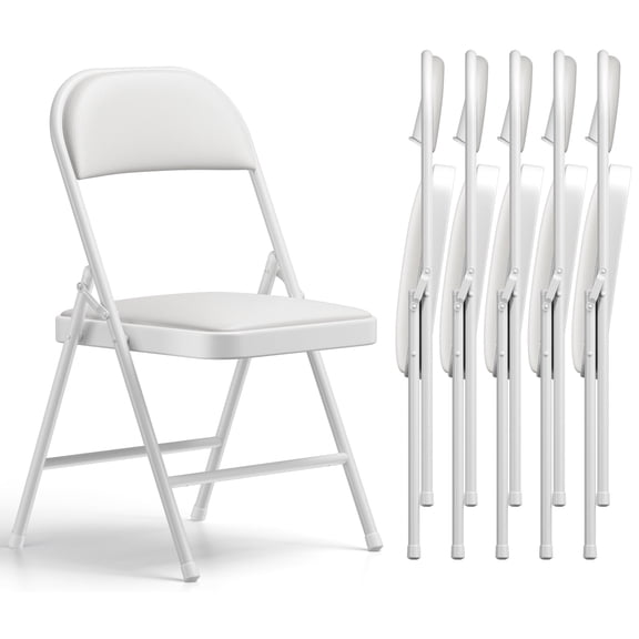 WASUHE 6 Pack Folding Chairs with PU Vinyl Padded Seat & Back, 330 lbs Heavy Duty Metal Frame, Stackable & Easy Storage, Foldable Chairs for Wedding, Party, Office & Events, White